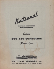 National Vendors Series 800-650 Consoline Parts List (29 Pages)